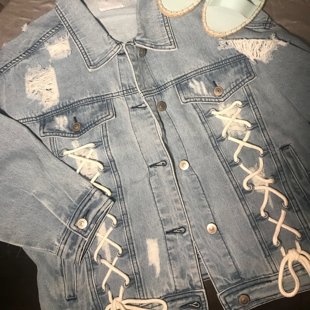 Adorable distressed jean jacket